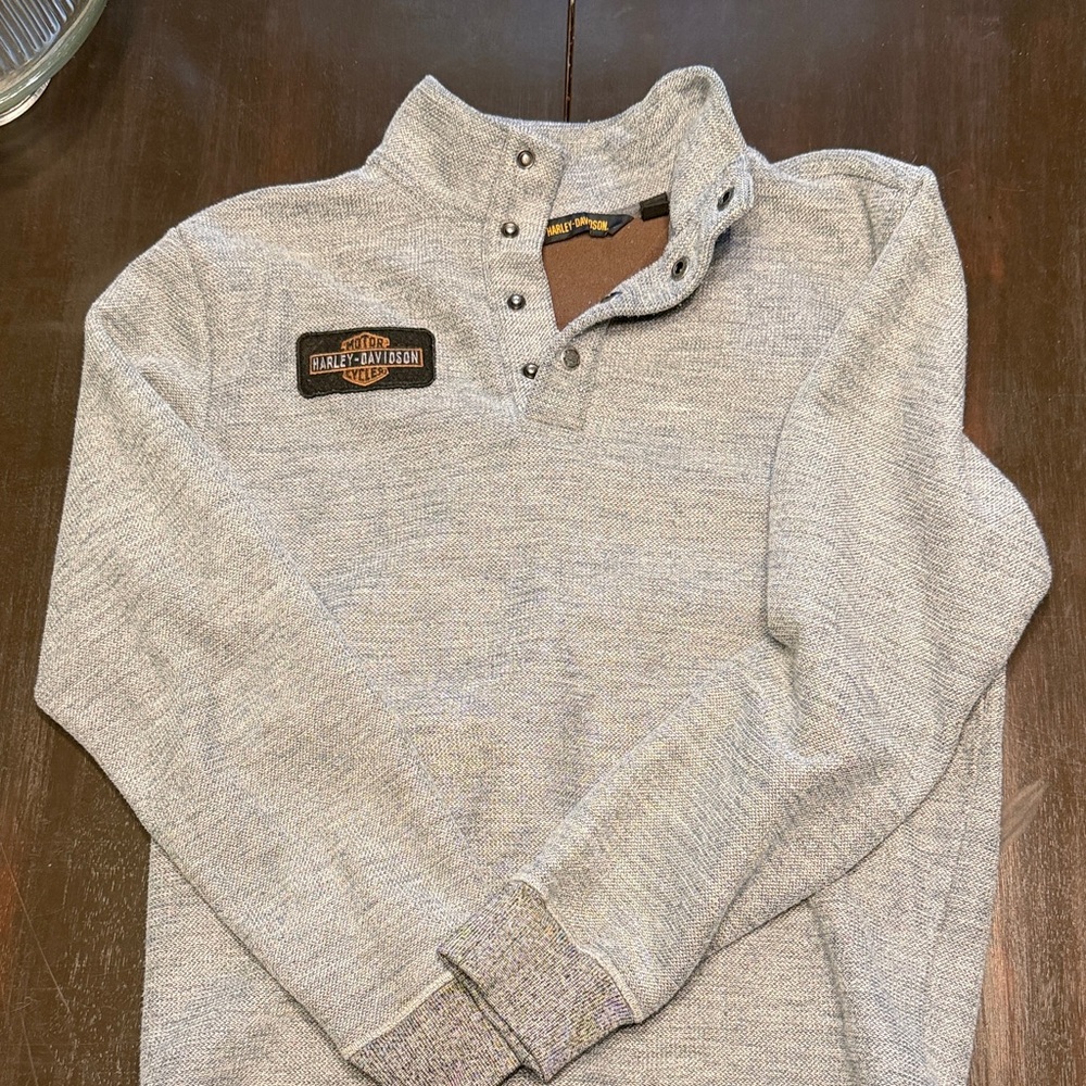 Harley-Davidson Light Gray Knit Snap-Front Pullover